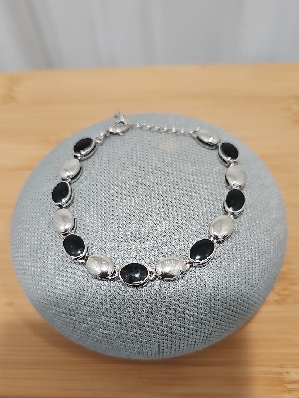 Sterling Silver and Black Oval Link Bracelet